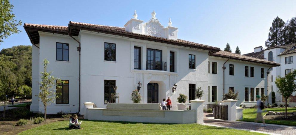 的 front of Filippi Academic Hall at Saint Mary's College of California