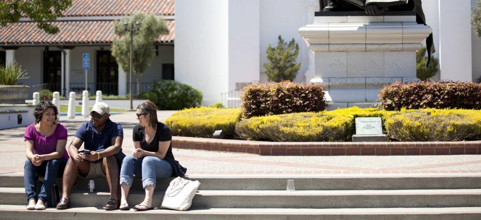 Photo of students in front of chapel